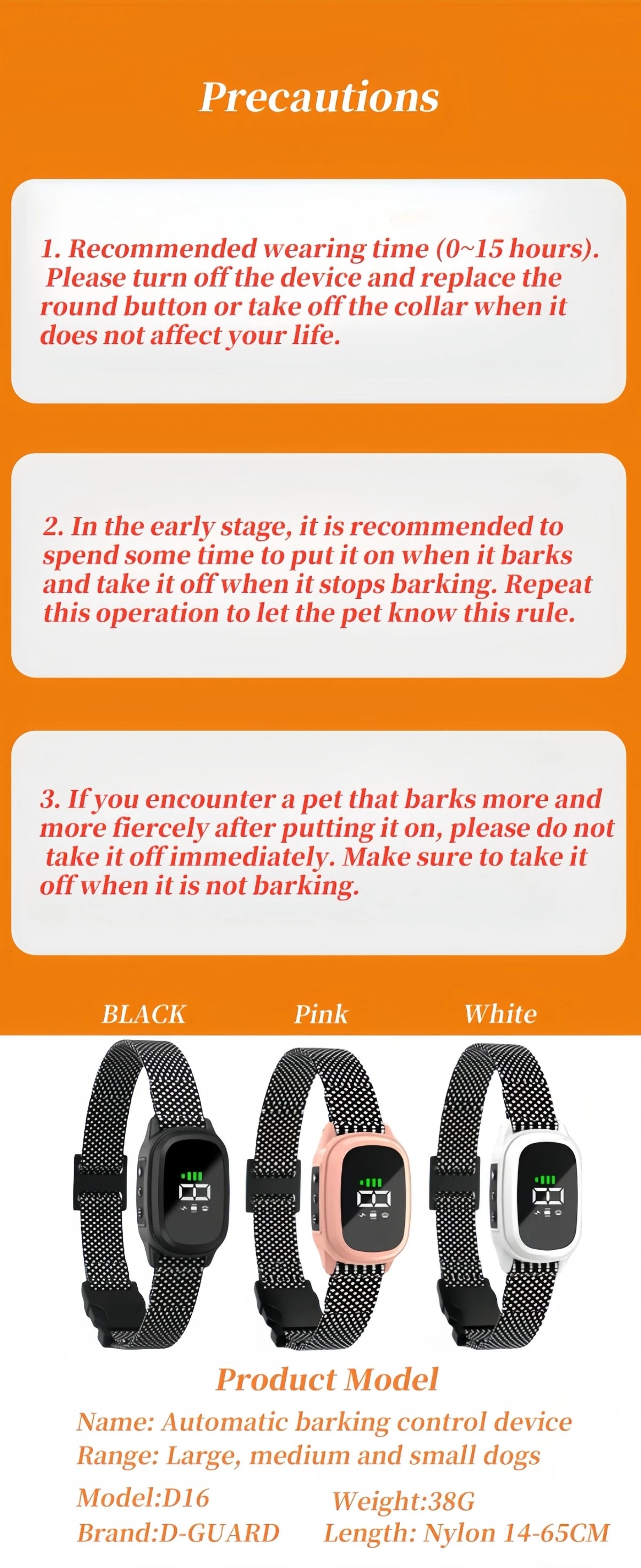 Automatic Anti Barking Dog Collar, Rechargeable Sound and Vibration Training Collar for Dog