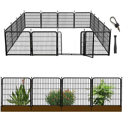 Garden Fence with Gate 48 in(H)×27 in(L) 12 Panels Total 26.6 Ft(L), Heavy Duty Iron Metal Animal Barrier Fence, Flower Bed Fenc