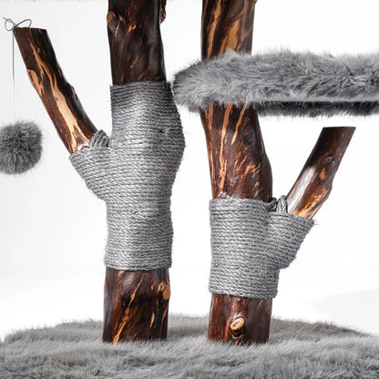 Cat Tree Tower for Large Cats, Large Cat Tree for Maine Coon Indoor Cats with Faux Fox Fur, Solid Wood Sisal Scratching Post,