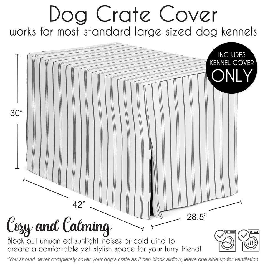 42in. Medium Large Dog Crate Cover White and Grey Stripe Pet Cage, Kennel Covers Modern, Neutral, Contemporary, Striped, Elegant