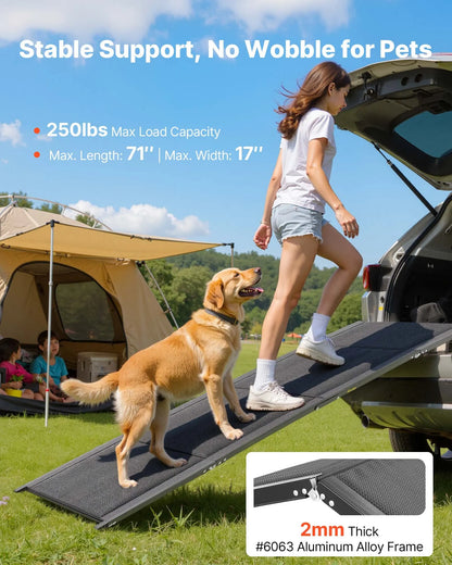 Dog Ramp For Cars, 71" L X 17" W, Folding Pet Ramps For Medium & Large Dogs Up To 250lbs, Pet Stair Ramp With Non-Slip Oxford