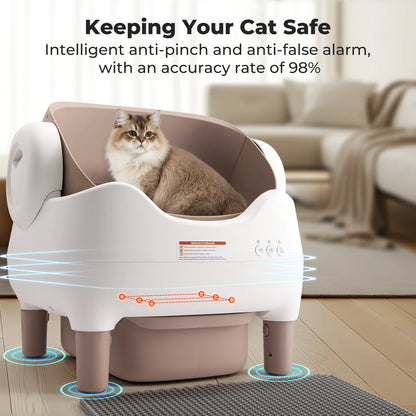 Self Cleaning Automatic Cat Litter Box with APP Control, Odor-Free  Large Waste Bin, Open-Top for Multi Cats