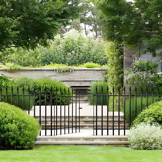 36 inch H x 28 inch W 5 Panels (4 Panels + 1 Gate) Total Length 11.6 ft. No Dig Metal Garden Fence.