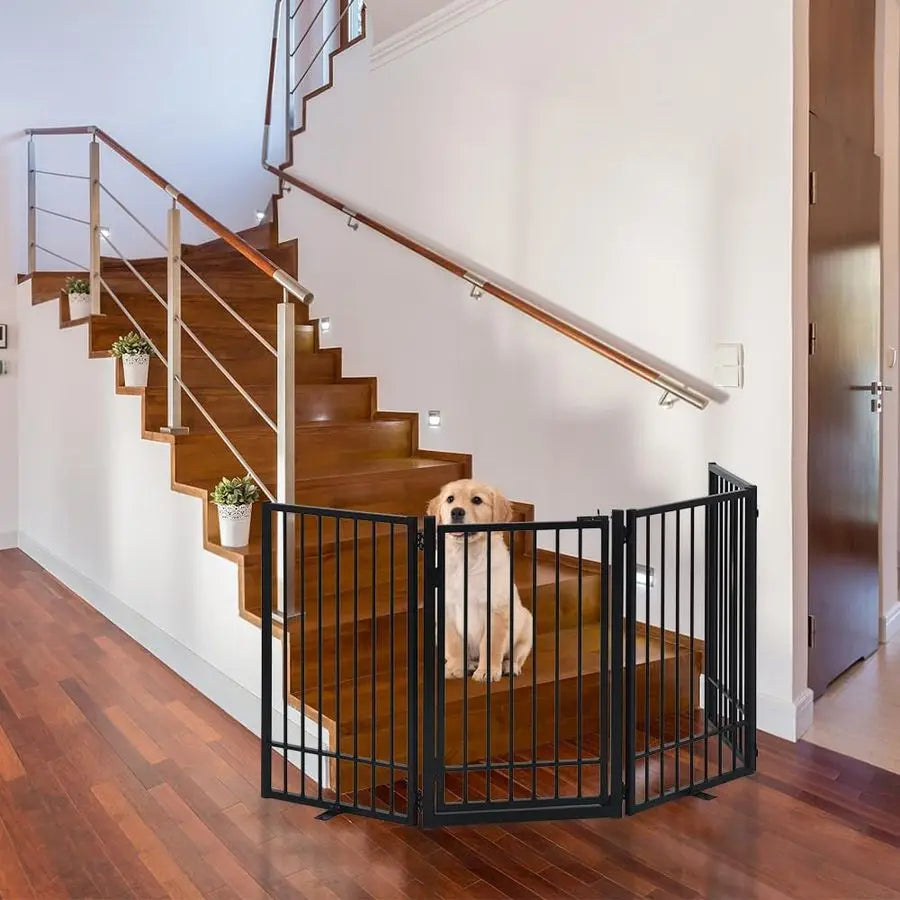 Freestanding Dog Gate with Door, Extra Wide 81" Height 31" Foldable Dog Gates for Doorways, Tall Pet Fence Indoor Outdoor Pet Gate