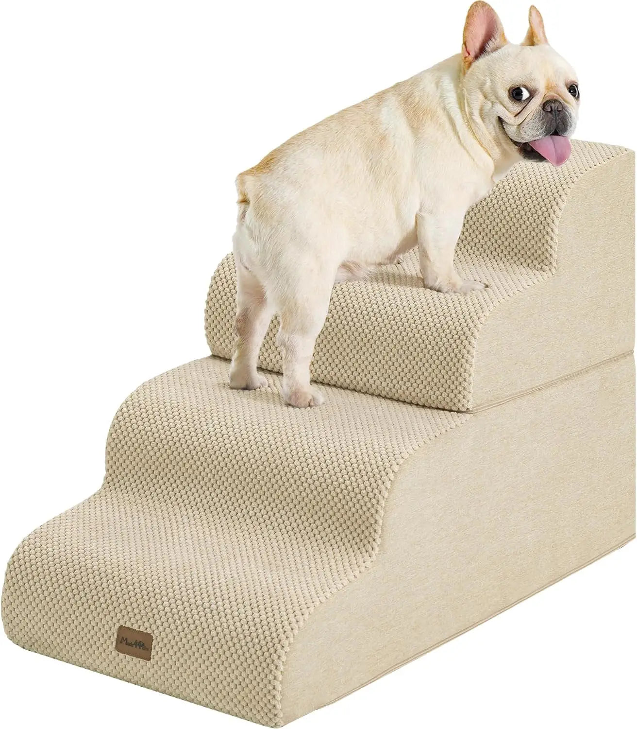 4-Step Pet Stairs for High Beds & Couches, Non-Slip Foam Steps for Small Dogs and Cats, Beige