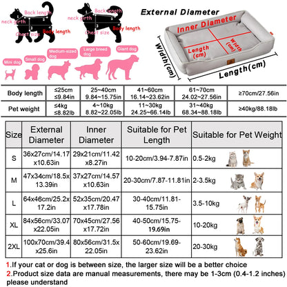 Four Season Square Dog Bed for Large Dog Mattress Bite-resistant Cat Bed Soft Thickened Dog Bed Waterproof Sofa Pet House Removable Pad