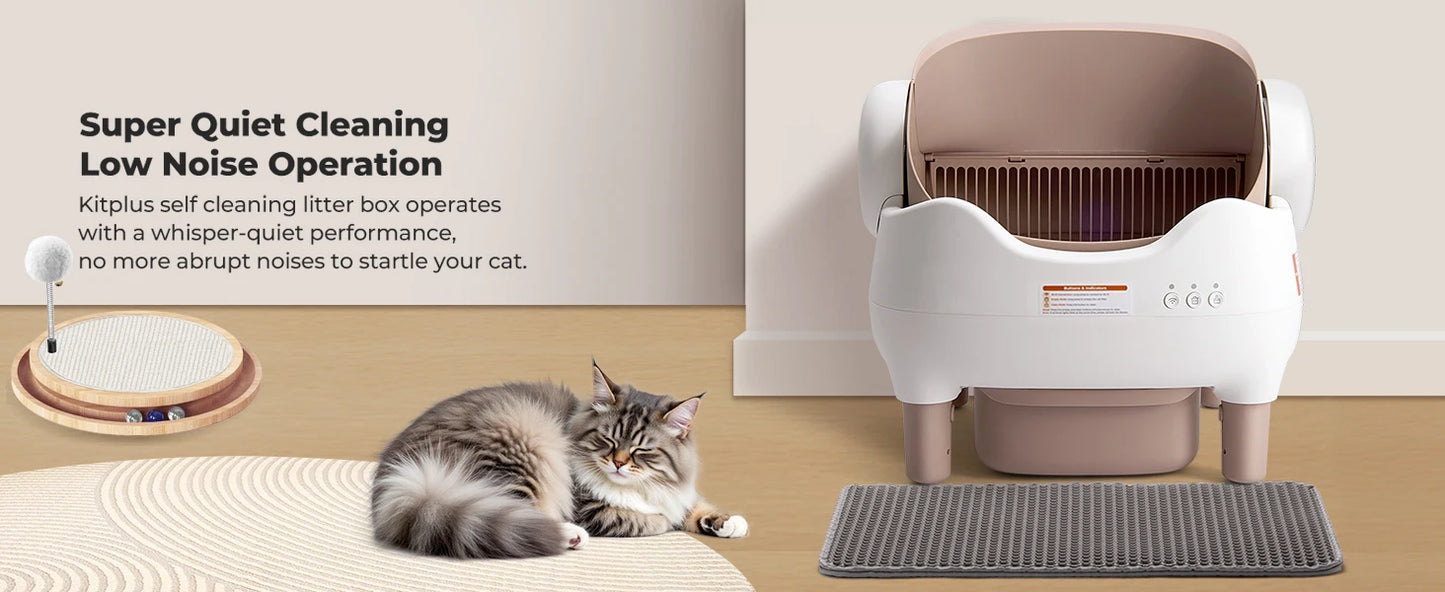 Self Cleaning Automatic Cat Litter Box with APP Control, Odor-Free  Large Waste Bin, Open-Top for Multi Cats