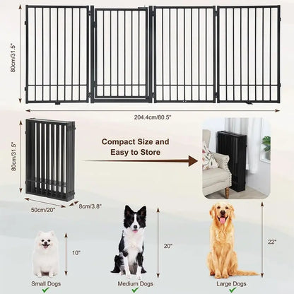 Freestanding Dog Gate with Door, Extra Wide 81" Height 31" Foldable Dog Gates for Doorways, Tall Pet Fence Indoor Outdoor Pet Gate