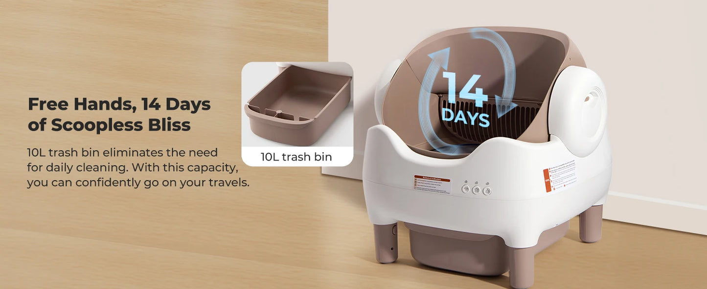 Self Cleaning Automatic Cat Litter Box with APP Control, Odor-Free  Large Waste Bin, Open-Top for Multi Cats