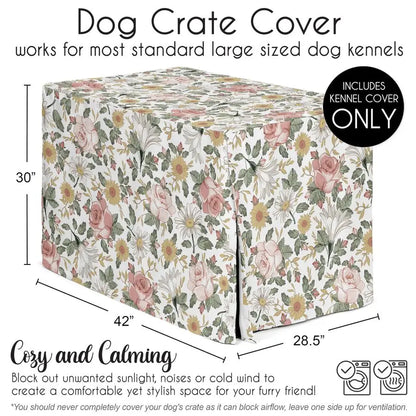 42in. Medium Large Dog Crate Cover Boho Vintage Floral for Girls Pet Cage, Kennel Covers Bohemian, Shabby Chic, Rose, Flower, El