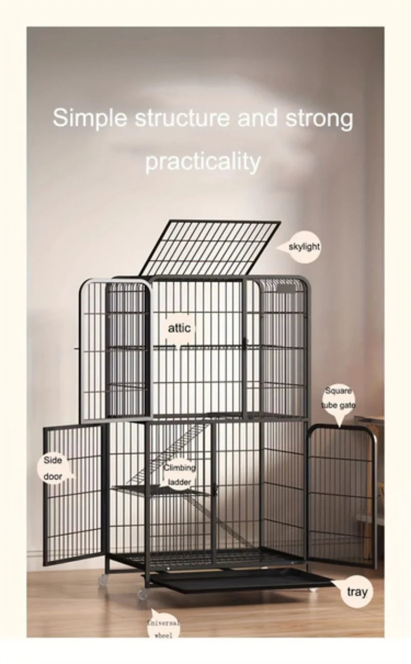 Black Square Tube Dog Cage Extra Large Free Space Pet Cat House Indoor Cat Houses For Small And Medium-Sized Cat Households