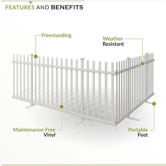 42L x 92W Lightweight Portable White Vinyl Picket Fence Panel, Ideal for Outdoor and Indoor Temporary Events, Easy Setup for Backyard Use