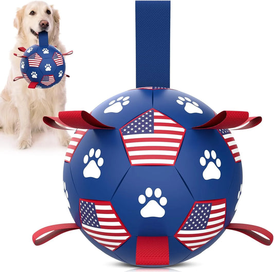 Premium Interactive Dog Soccer Ball with Straps Durable Ball for Playing Together With Pet