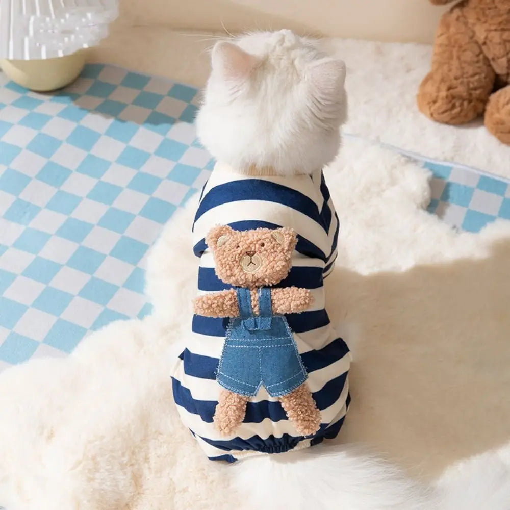 Kawaii Pattern Striped Pet Clothes Warm Cotton Winter Pajamas Jumpsuits
