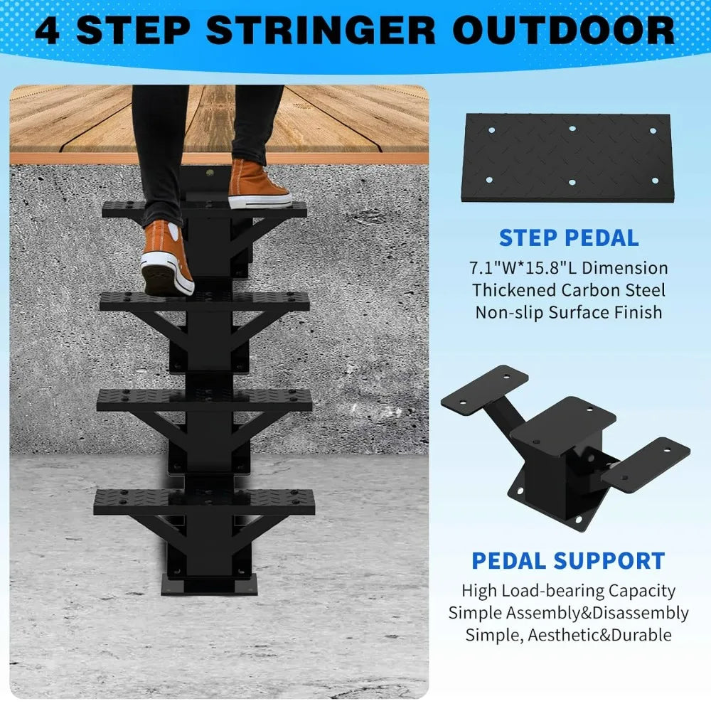 Metal Stringers for Stairs: Steel Deck Stringers with Step Riser and Tread for Indoor and Outdoor Use