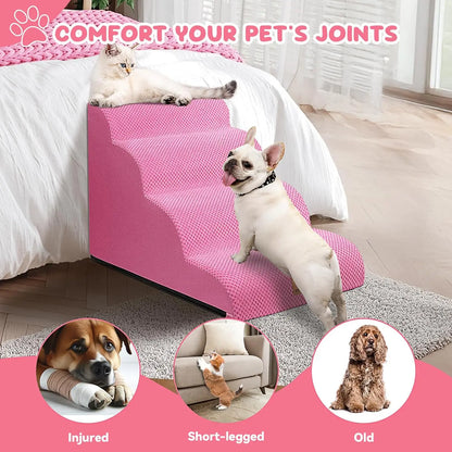 16" H-20 H Dog Ramp and Stair, 3-Step Cat Stair for Sofa, 4-Step Pet Ramp for High Bed, Durable Nonslip Fabric Cover in Pink