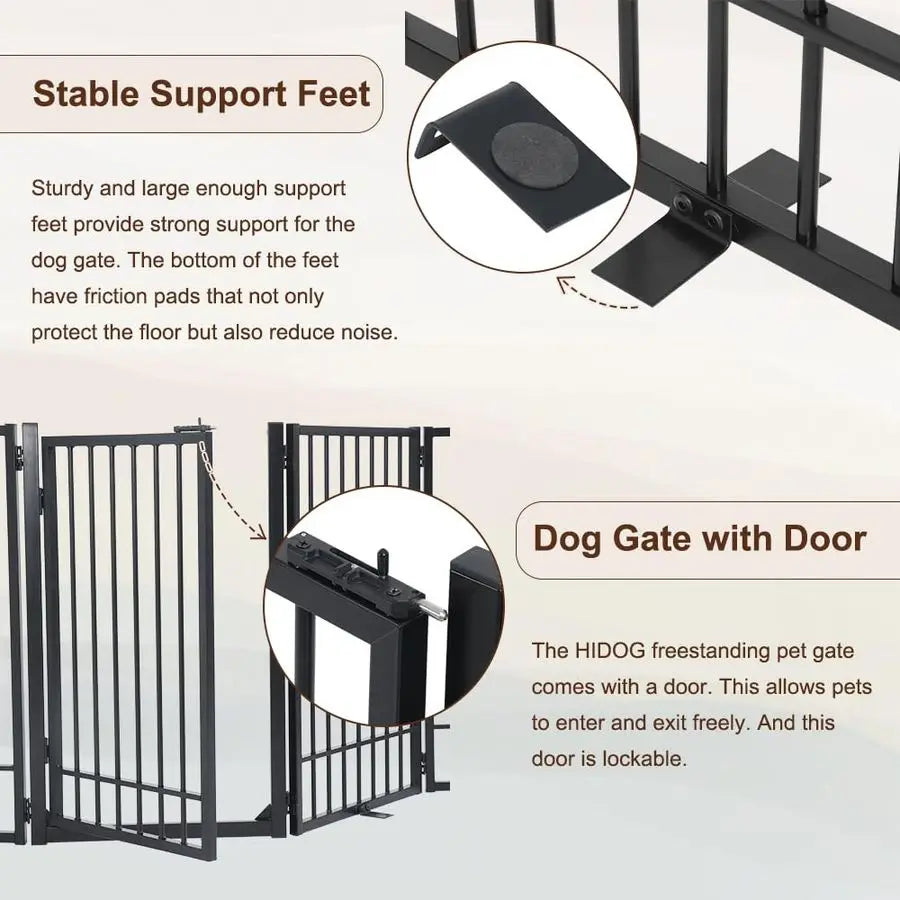 Freestanding Dog Gate with Door, Extra Wide 81" Height 31" Foldable Dog Gates for Doorways, Tall Pet Fence Indoor Outdoor Pet Gate