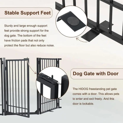 Freestanding Dog Gate with Door, Extra Wide 81" Height 31" Foldable Dog Gates for Doorways, Tall Pet Fence Indoor Outdoor Pet Gate