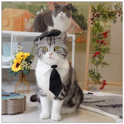 Pet Clothes Funny Handsome Gentleman's Beret Hat and Tie