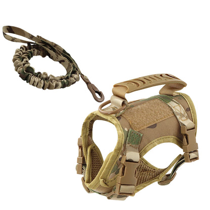 Small Pet Adjustable Military Tactical Harness Vest Leash Set for Walking and Training