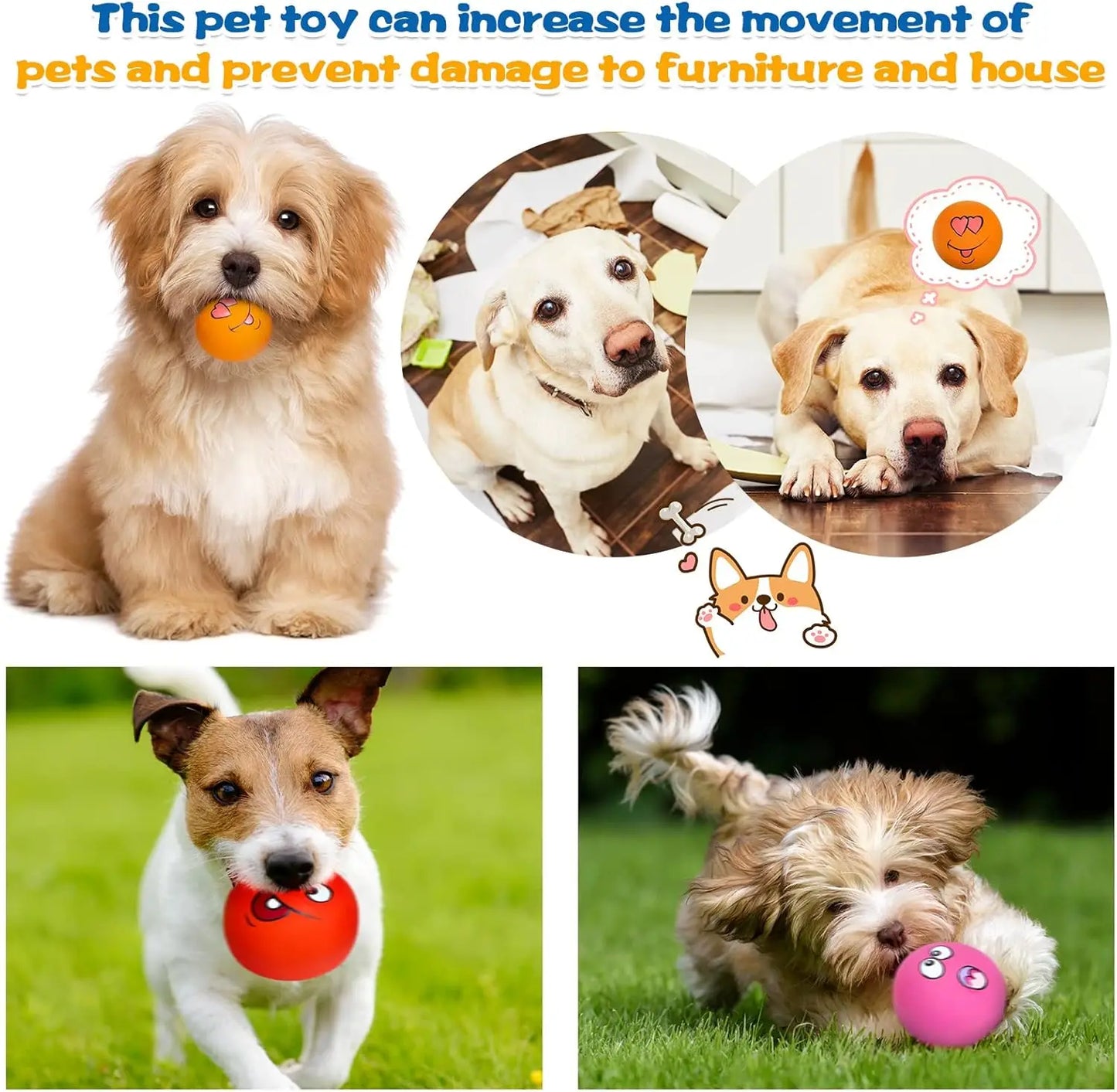 12 Pcs Squeaky Dog Toys, Latex Rubber Smile Face Ball for Small Medium Pets Chewing Interactive Training