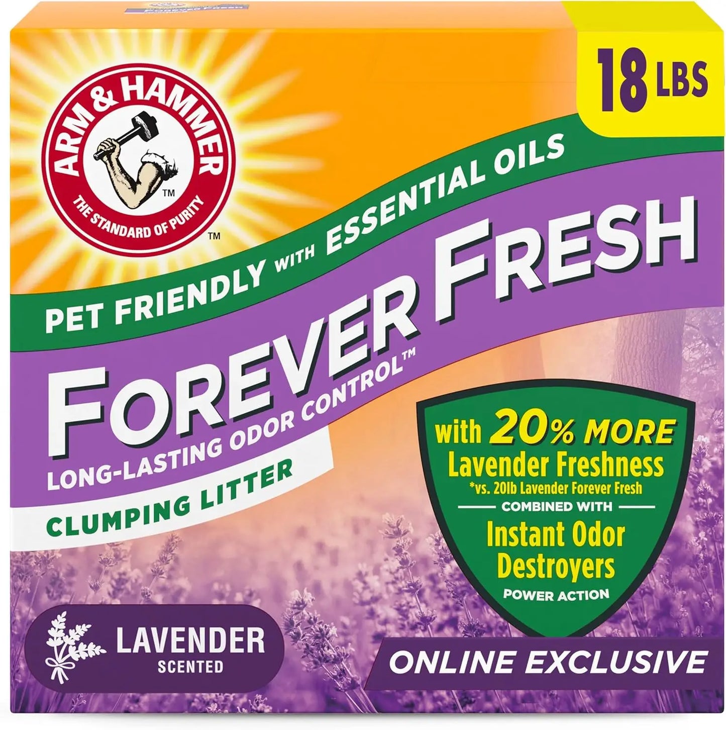 Lavender Scented Clumping Cat Litter for Multi-Cat Homes, Odor Control with Essential Oils, 18lb Bag
