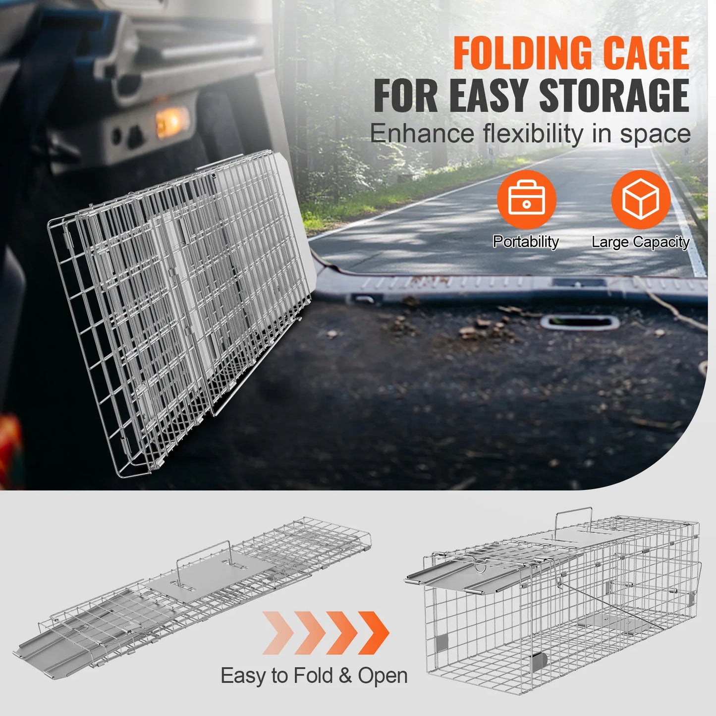 Live Humane Animal Cage Trap Stray Control Rescue Folding with Handle