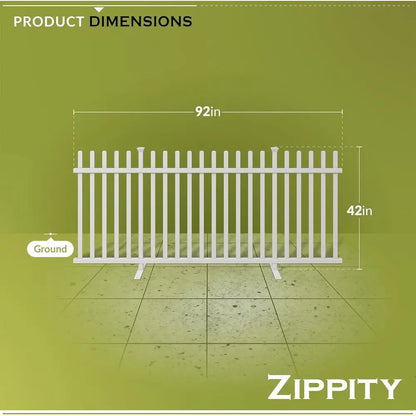 42L x 92W Lightweight Portable White Vinyl Picket Fence Panel, Ideal for Outdoor and Indoor Temporary Events, Easy Setup for Backyard Use