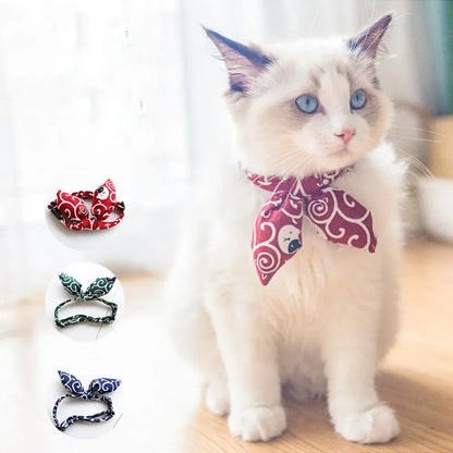 Adjustable Pet Collar Cotton Bandana Scarf Japanese Style Bow Tie
