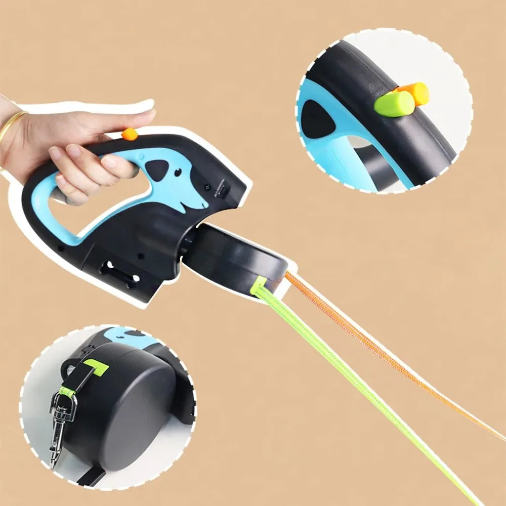 3m Retractable Dog Leash For Small Dogs Reflective Dual Pet Leash Lead 360 Swivel No Tangle Double Dog Walking Leash With Lights