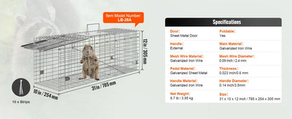 Live Humane Animal Cage Trap Stray Control Rescue Folding with Handle