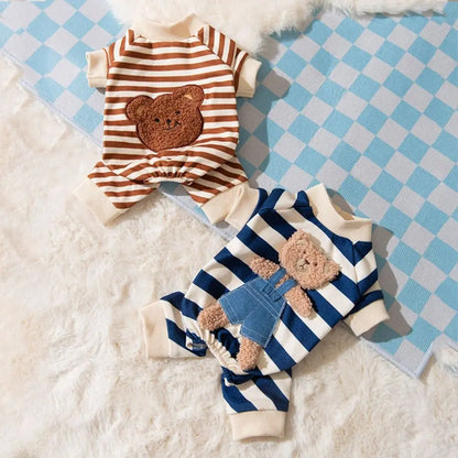 Kawaii Pattern Striped Pet Clothes Warm Cotton Winter Pajamas Jumpsuits