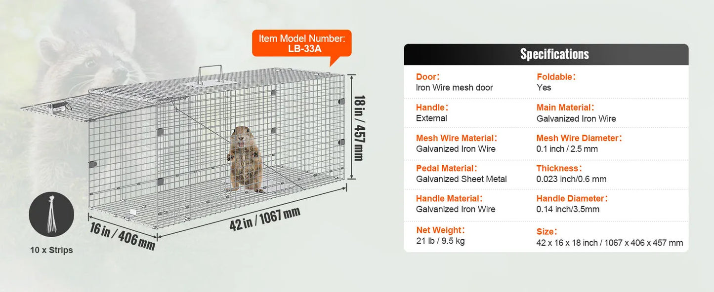 Live Humane Animal Cage Trap Stray Control Rescue Folding with Handle