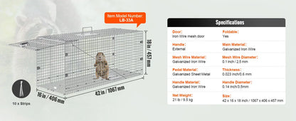 Live Humane Animal Cage Trap Stray Control Rescue Folding with Handle