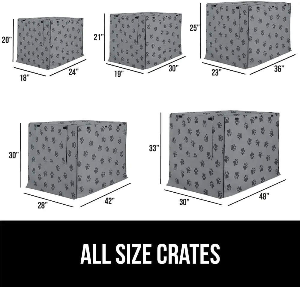 Dog Crate Cover with All-Side Openings, Breathable Mesh Windows for 24" Wire Kennel, Light-Reducing Gray Paw Design