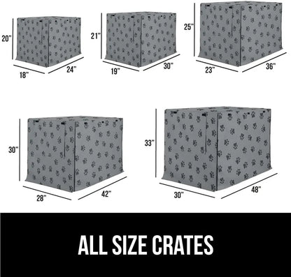 Dog Crate Cover with All-Side Openings, Breathable Mesh Windows for 24" Wire Kennel, Light-Reducing Gray Paw Design