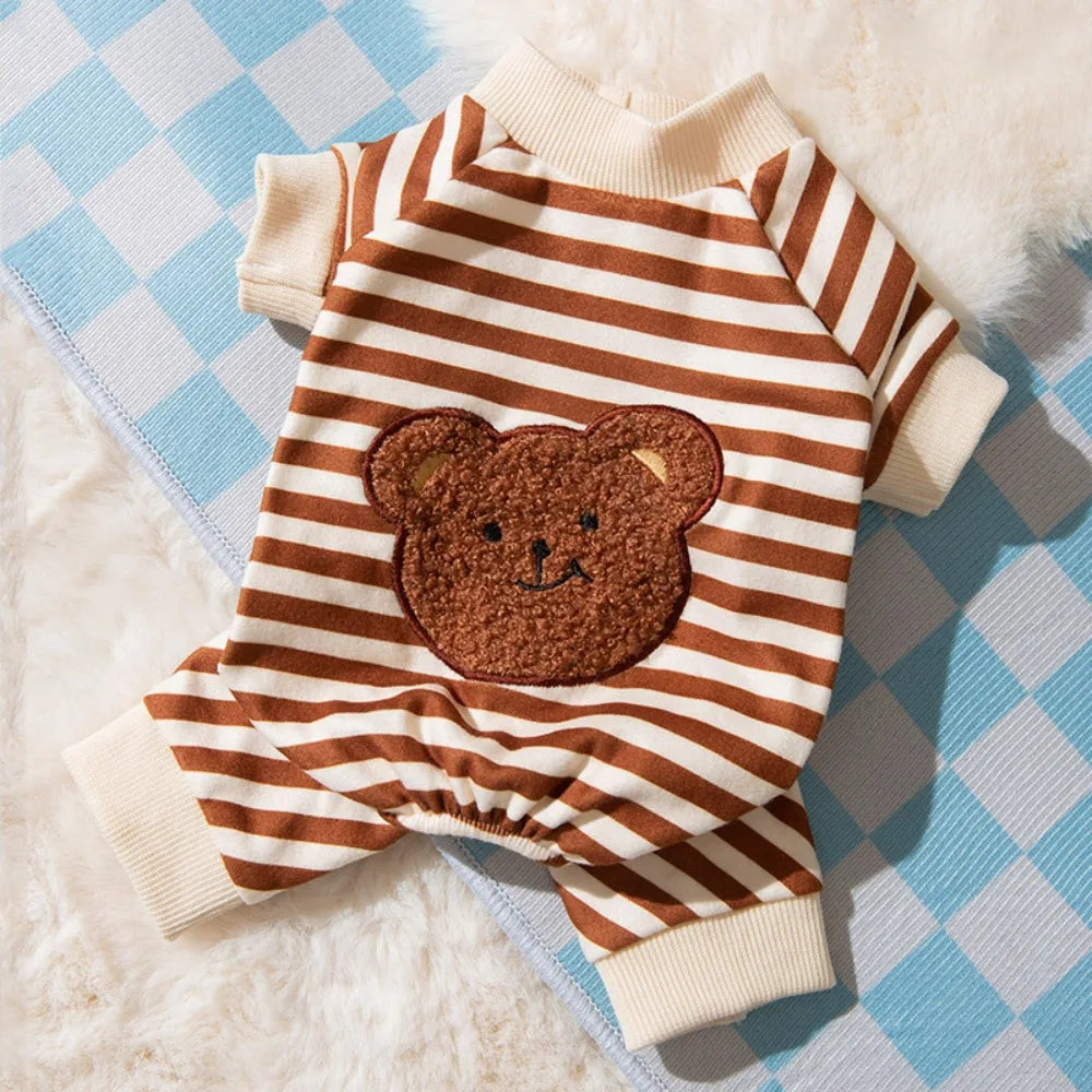 Kawaii Pattern Striped Pet Clothes Warm Cotton Winter Pajamas Jumpsuits