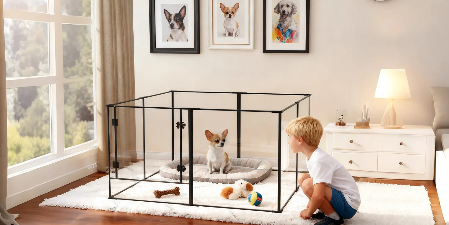 Large Acrylic Indoor Pet Playpen Enclosure Cage Fence Pet Whelping Box Full Visibility