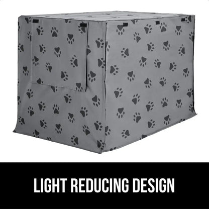 Dog Crate Cover with All-Side Openings, Breathable Mesh Windows for 24" Wire Kennel, Light-Reducing Gray Paw Design