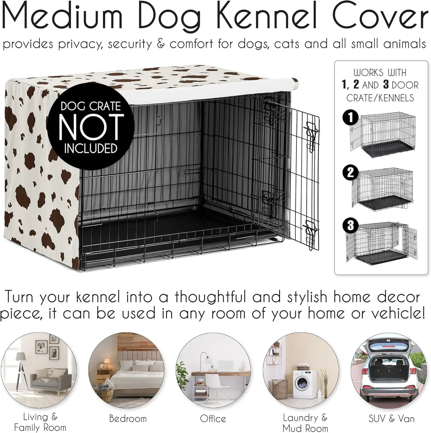 36in. Medium Dog Crate Cover (Western Cow Print) Pet Cage, Kennel Covers (Southern, Charm, Country, South, Wild West) Create a comfortable and cozy space for your four-legged friend with a protective fabric that securely cove