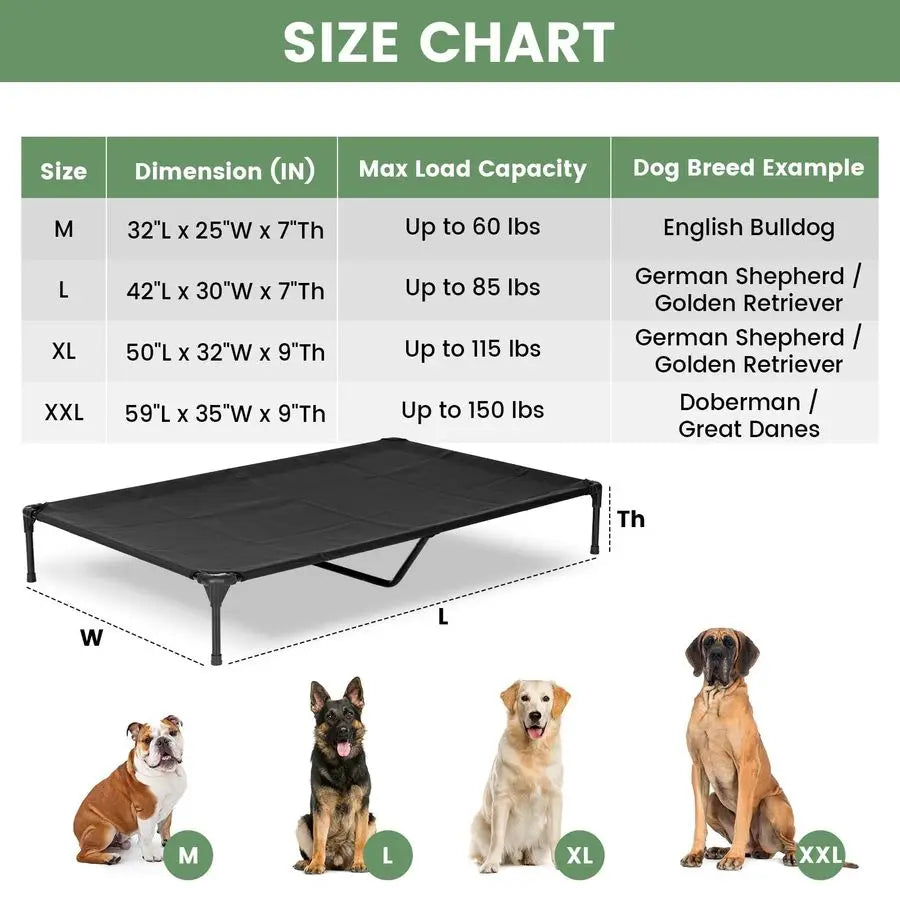 Large Raised Indoor/Outdoor Cot/Bed for Pets, Washable Mesh, Cooling, Chew Proof, Heavy Duty