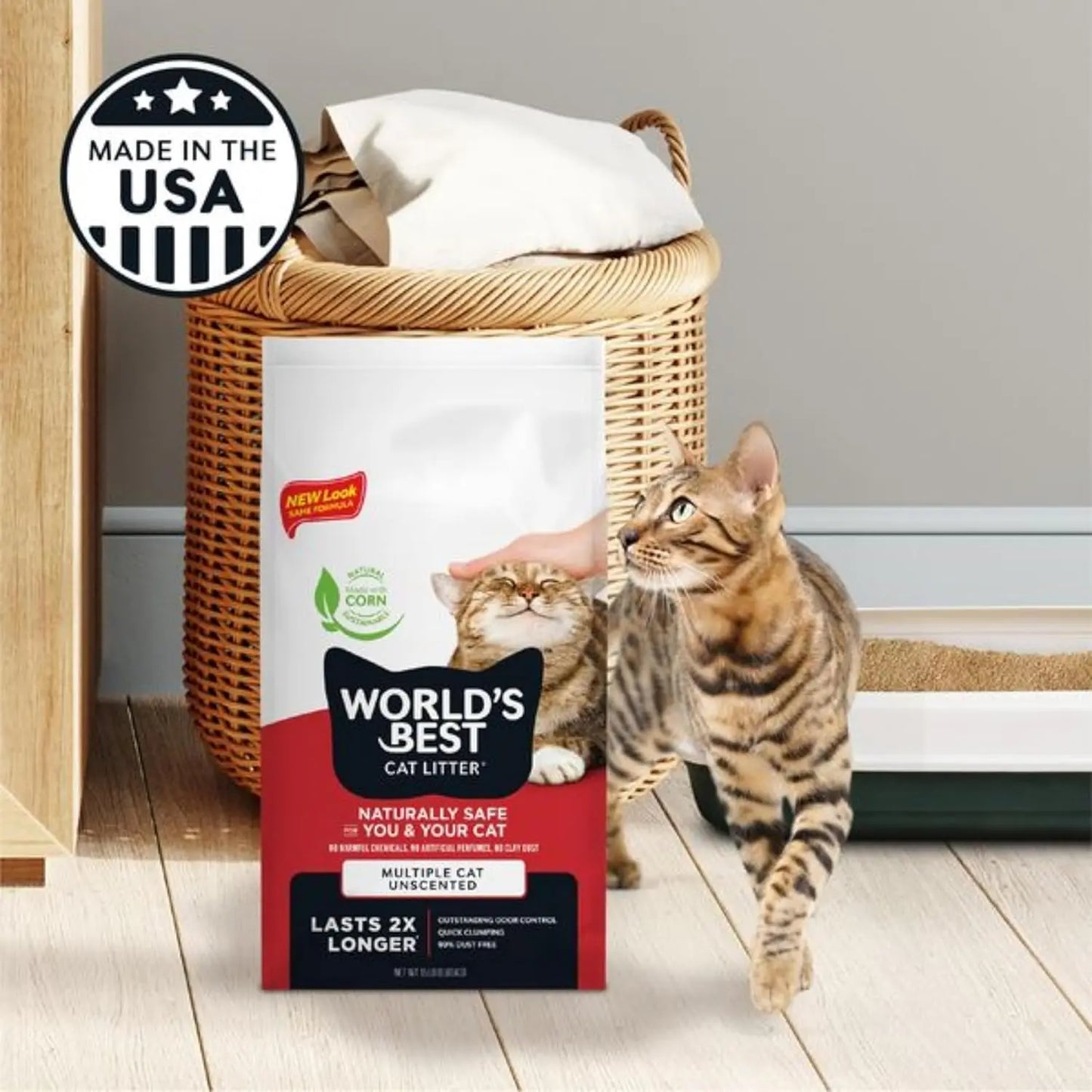 Natural Cat Litter, Quick Clumping & Flushable, 99% Dust Free, Long-Lasting Odor Control for Multiple Cats