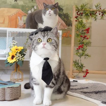 Pet Clothes Funny Handsome Gentleman's Beret Hat and Tie