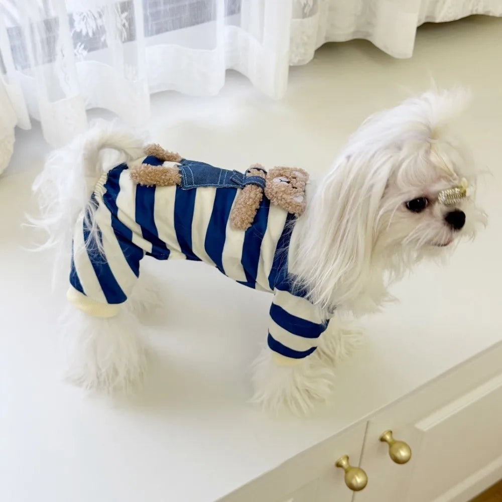 Kawaii Pattern Striped Pet Clothes Warm Cotton Winter Pajamas Jumpsuits