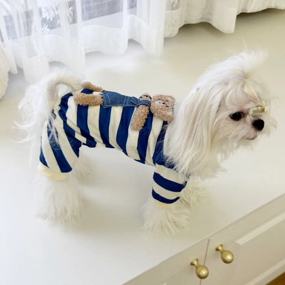 Kawaii Pattern Striped Pet Clothes Warm Cotton Winter Pajamas Jumpsuits