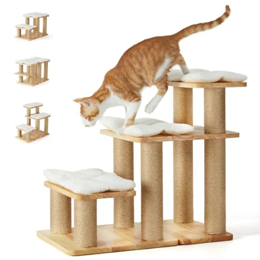 Pet Stairs Solid Wood Pet Stairs with Cat Scratching Post Transformable Cat Ramp Can Hold Up to 200 lbs. 20 Inch Pet Steps