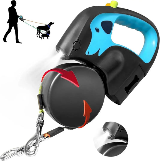 3m Retractable Dog Leash For Small Dogs Reflective Dual Pet Leash Lead 360 Swivel No Tangle Double Dog Walking Leash With Lights
