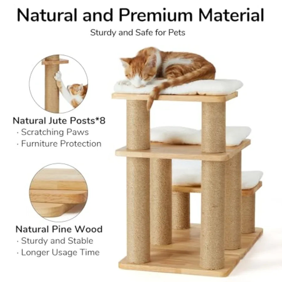 Pet Stairs Solid Wood Pet Stairs with Cat Scratching Post Transformable Cat Ramp Can Hold Up to 200 lbs. 20 Inch Pet Steps