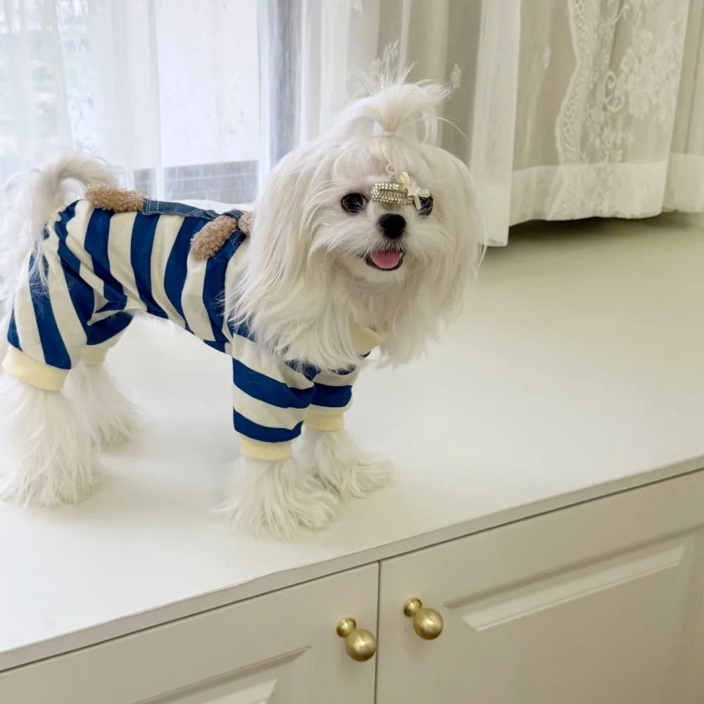 Kawaii Pattern Striped Pet Clothes Warm Cotton Winter Pajamas Jumpsuits