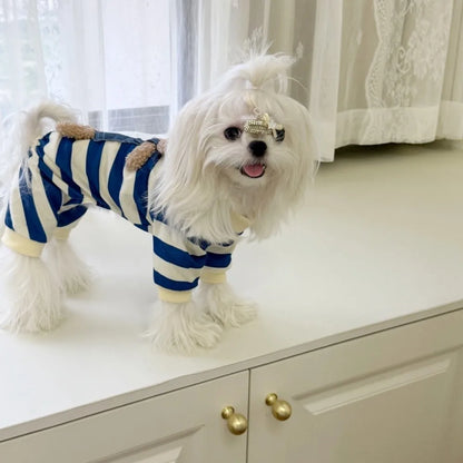 Kawaii Pattern Striped Pet Clothes Warm Cotton Winter Pajamas Jumpsuits